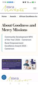 Goodness and Mercy Missions MEA Markets Award 2026.